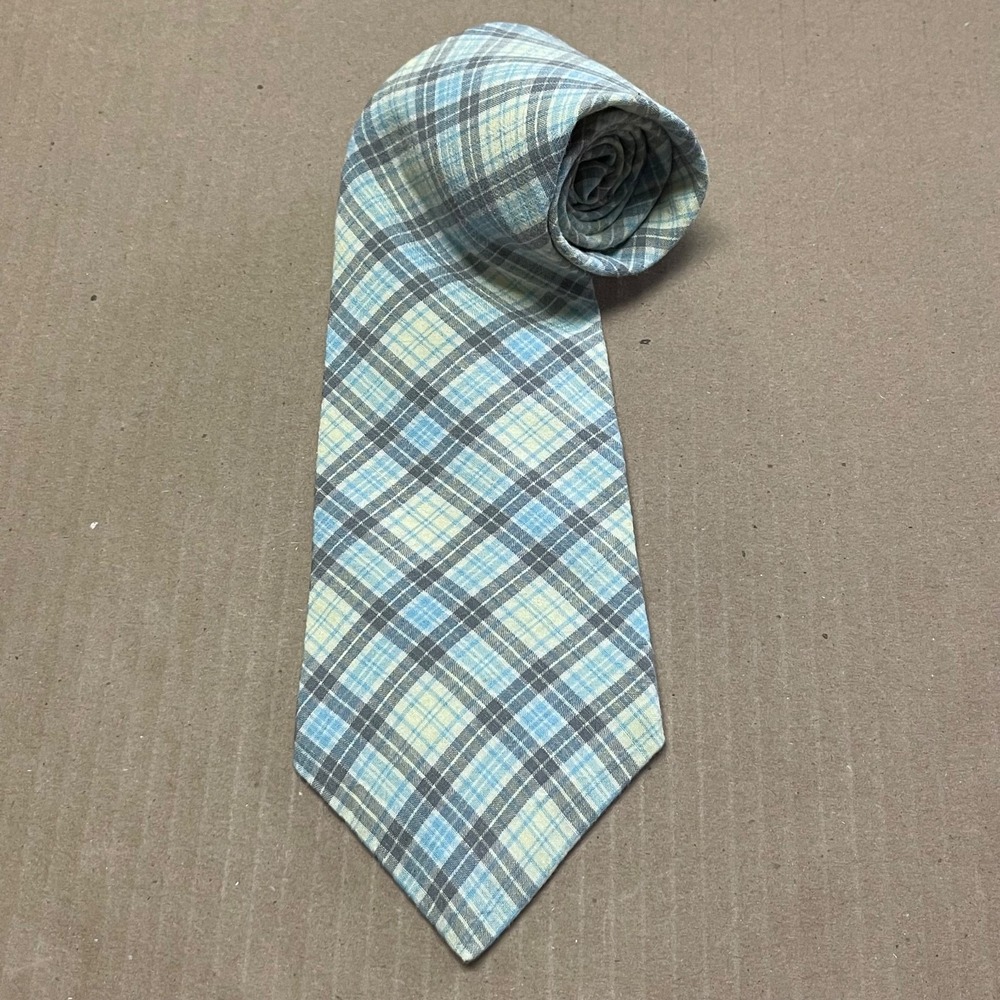 Vintage Gap‎ Rayon/Linen Blue Plaid Tie Made in the USA 90's Preppy